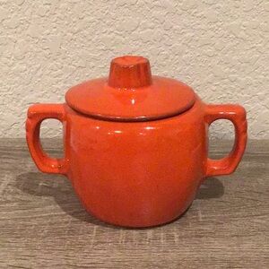 Vintage Frankoma Orange Ceramic Sugar Bowl with Lid Decor